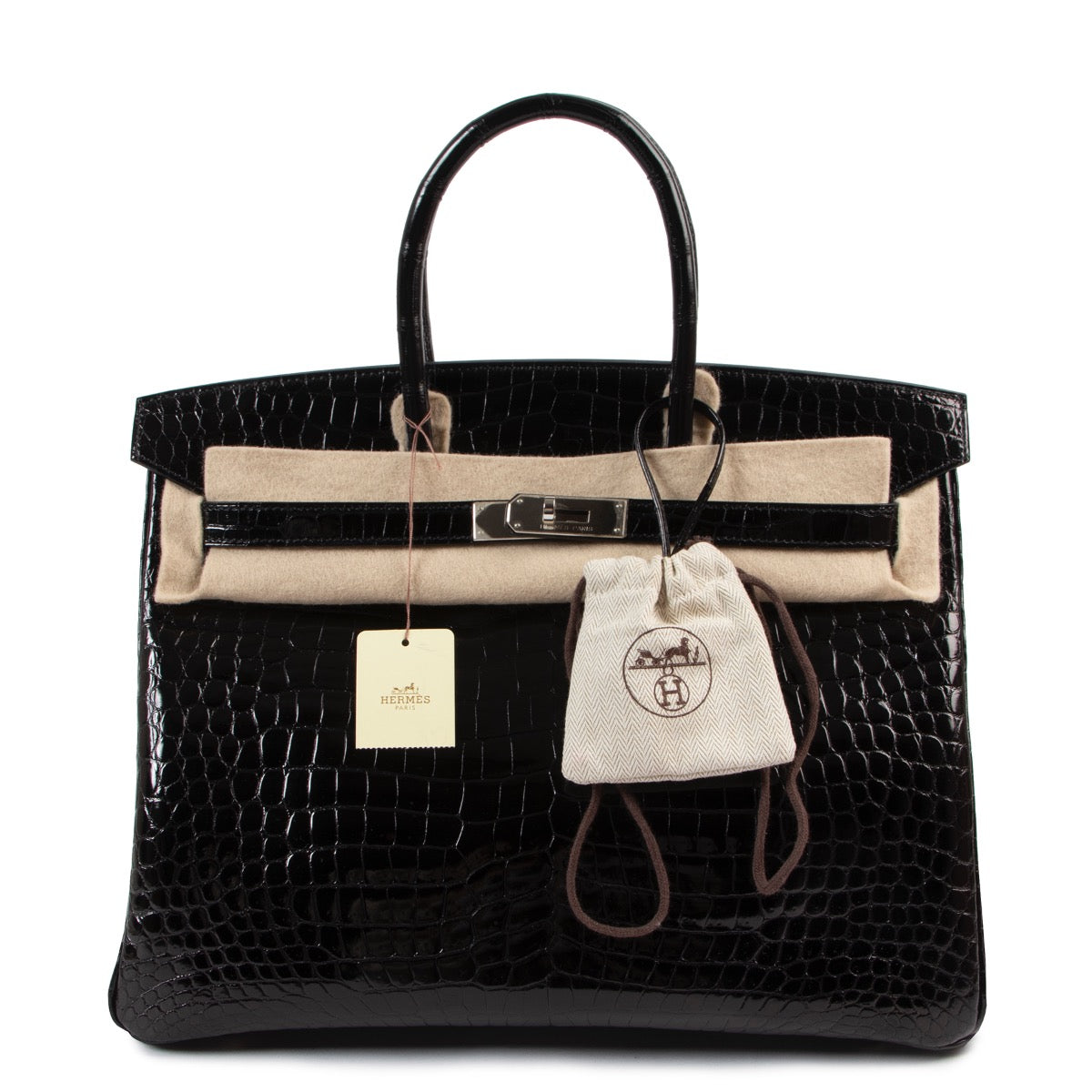 Hermès Birkin 35 Black Shiny Crocodile Porosus Palladium Hardware