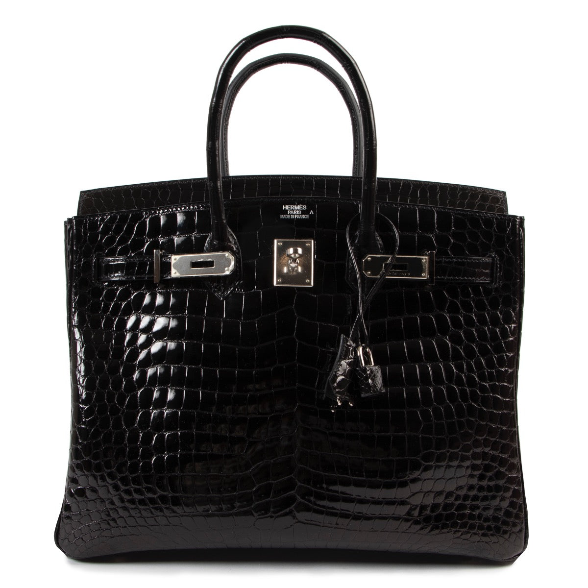 Hermès Black Lisse Crocodile Porosus Birkin 35 PHW