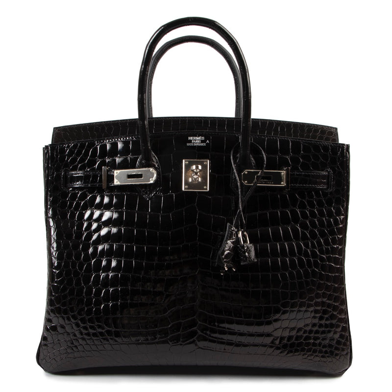 Hermès Black Lisse Crocodile Porosus Birkin 35 PHW