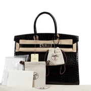 Hermès Birkin 35 Black Shiny Crocodile Porosus Palladium Hardware