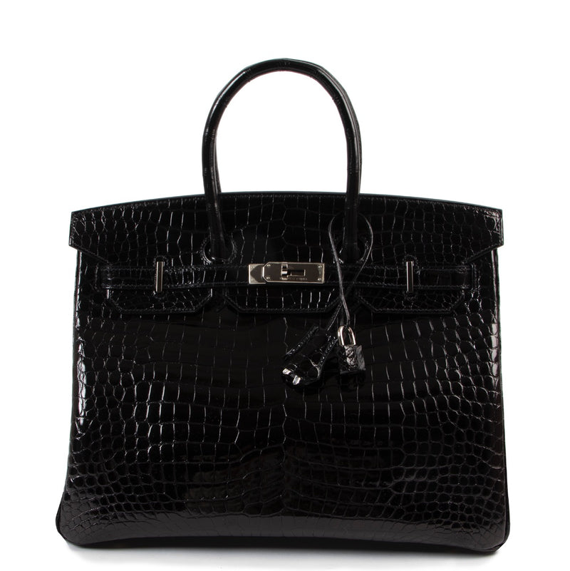 Hermès Black Lisse Crocodile Porosus Birkin 35 PHW