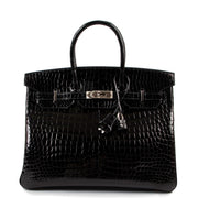Hermès Birkin 35 Black Shiny Crocodile Porosus Palladium Hardware
