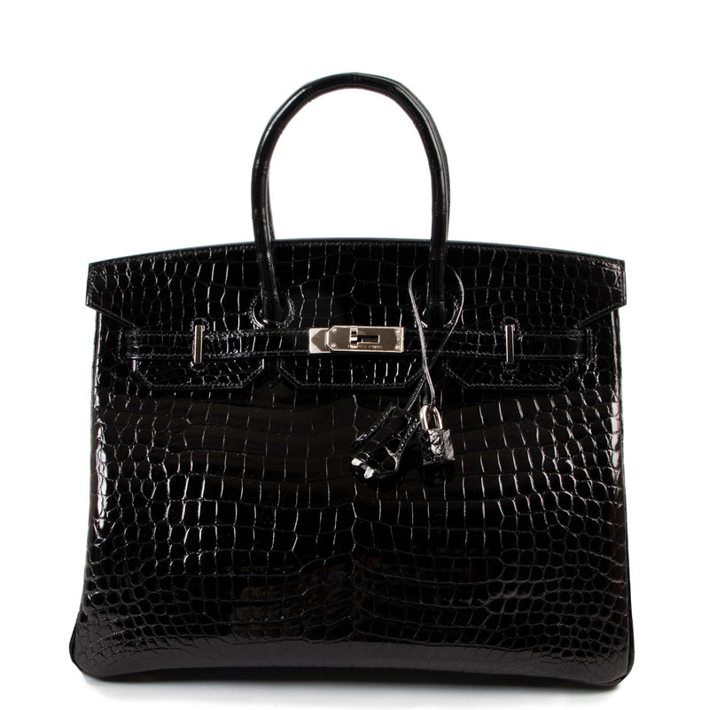 Hermès Birkin 35 Black Shiny Crocodile Porosus Palladium Hardware