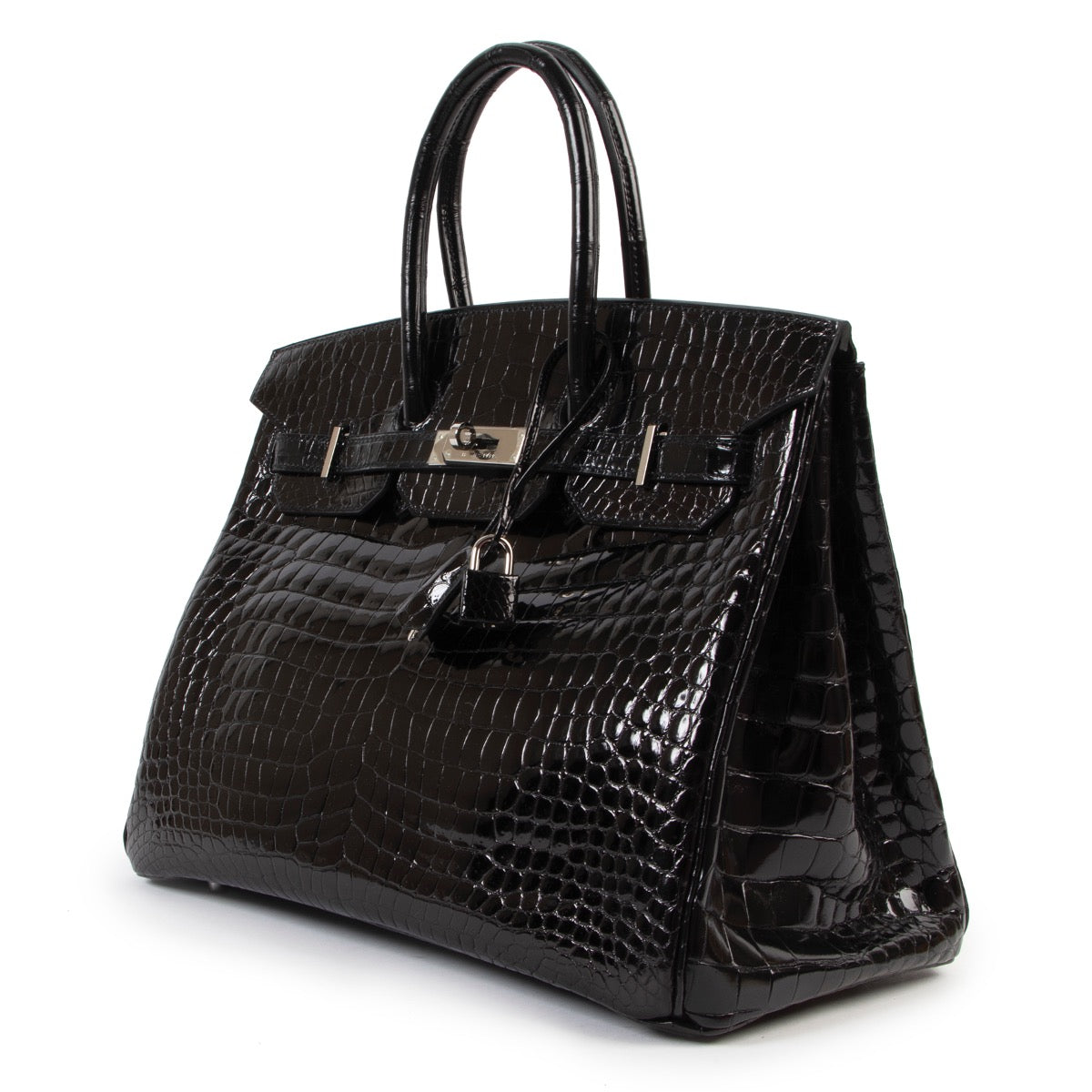 Hermès Black Lisse Crocodile Porosus Birkin 35 PHW