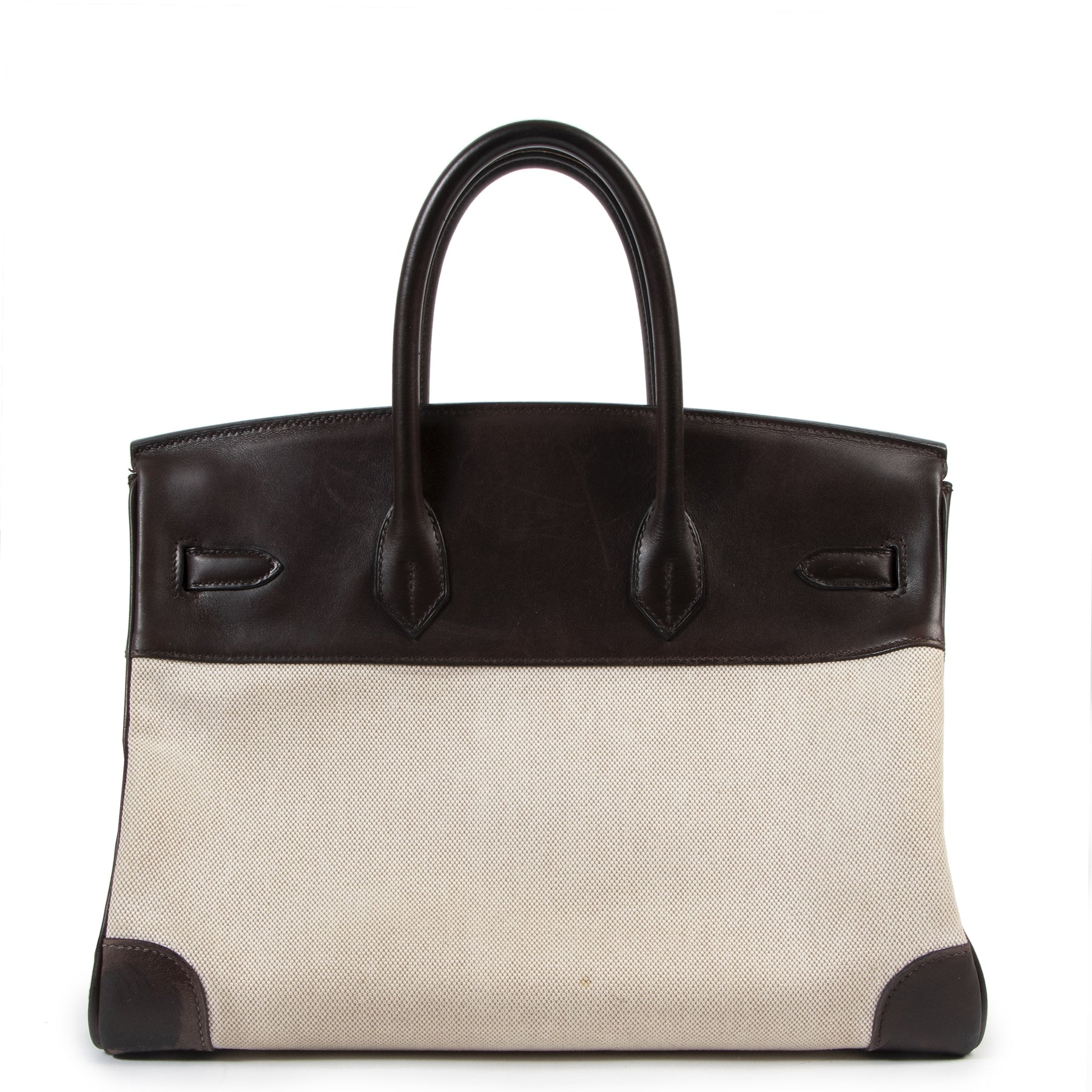 Hermès Birkin 35 Toile and Chocolate Brown Leather PHW