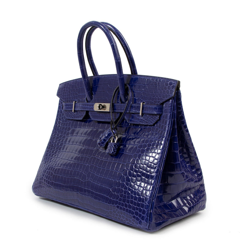 Hermès Birkin 35 Bleu Electrique Shiny Crocodile Porosus Lisse Palladium Hardware