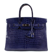 buy and sell safe online Hermès Birkin 35 Blue Electrique Crocodile Porosus PHW at labellov.com