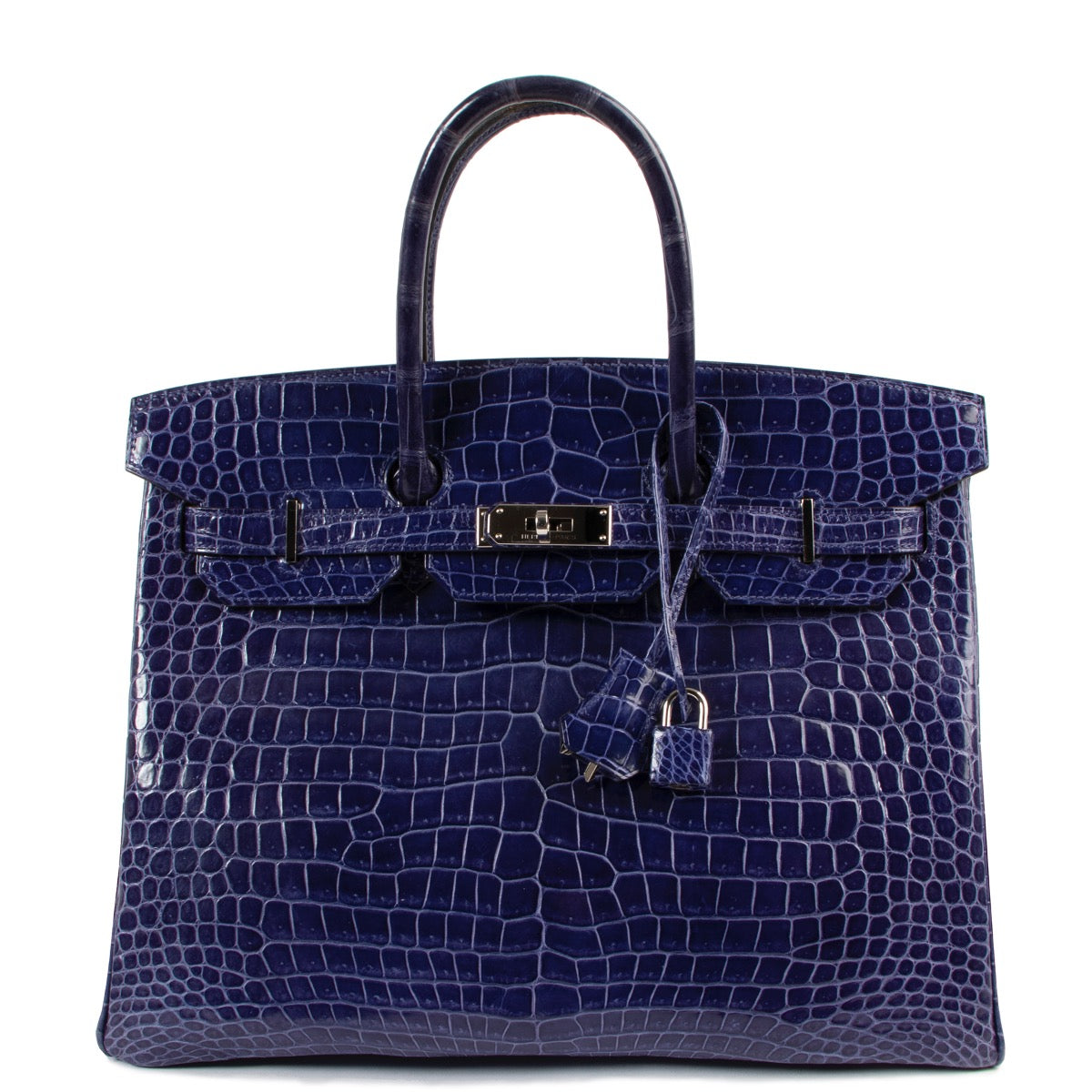buy and sell safe online Hermès Birkin 35 Blue Electrique Crocodile Porosus PHW at labellov.com