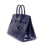 buy and sell safe online Hermès Birkin 35 Blue Electrique Crocodile Porosus PHW at labellov.com
