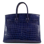 buy and sell safe online Hermès Birkin 35 Blue Electrique Crocodile Porosus PHW at labellov.com