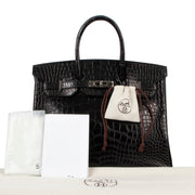 hermes birkin alligator 35 black silver hardware