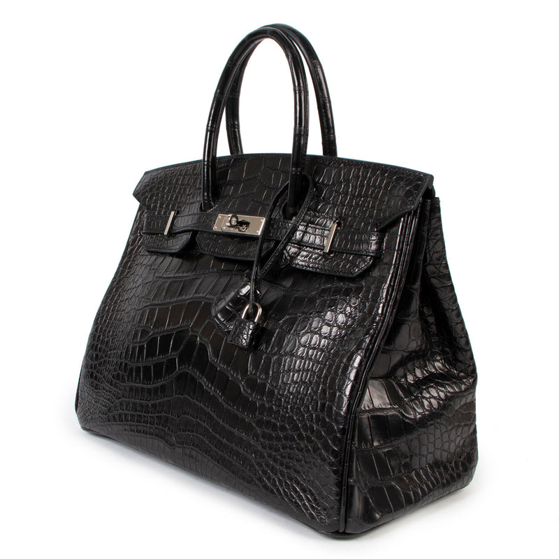 hermes birkin 35 black matte mat matt alligator palladium hardware