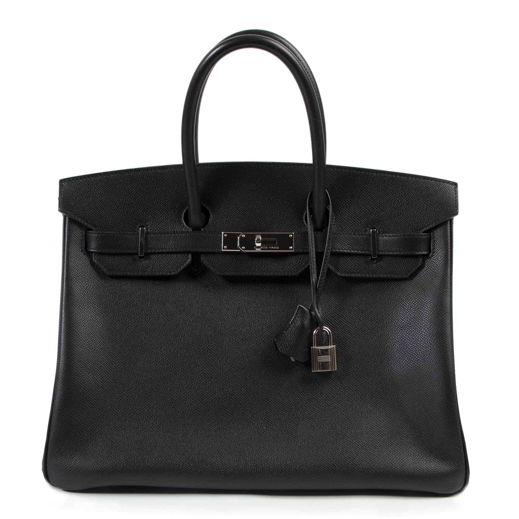 Authentieke tweedehands vintage Hermès Birkin 35 Black Epsom PHW koop online webshop LabelLOV