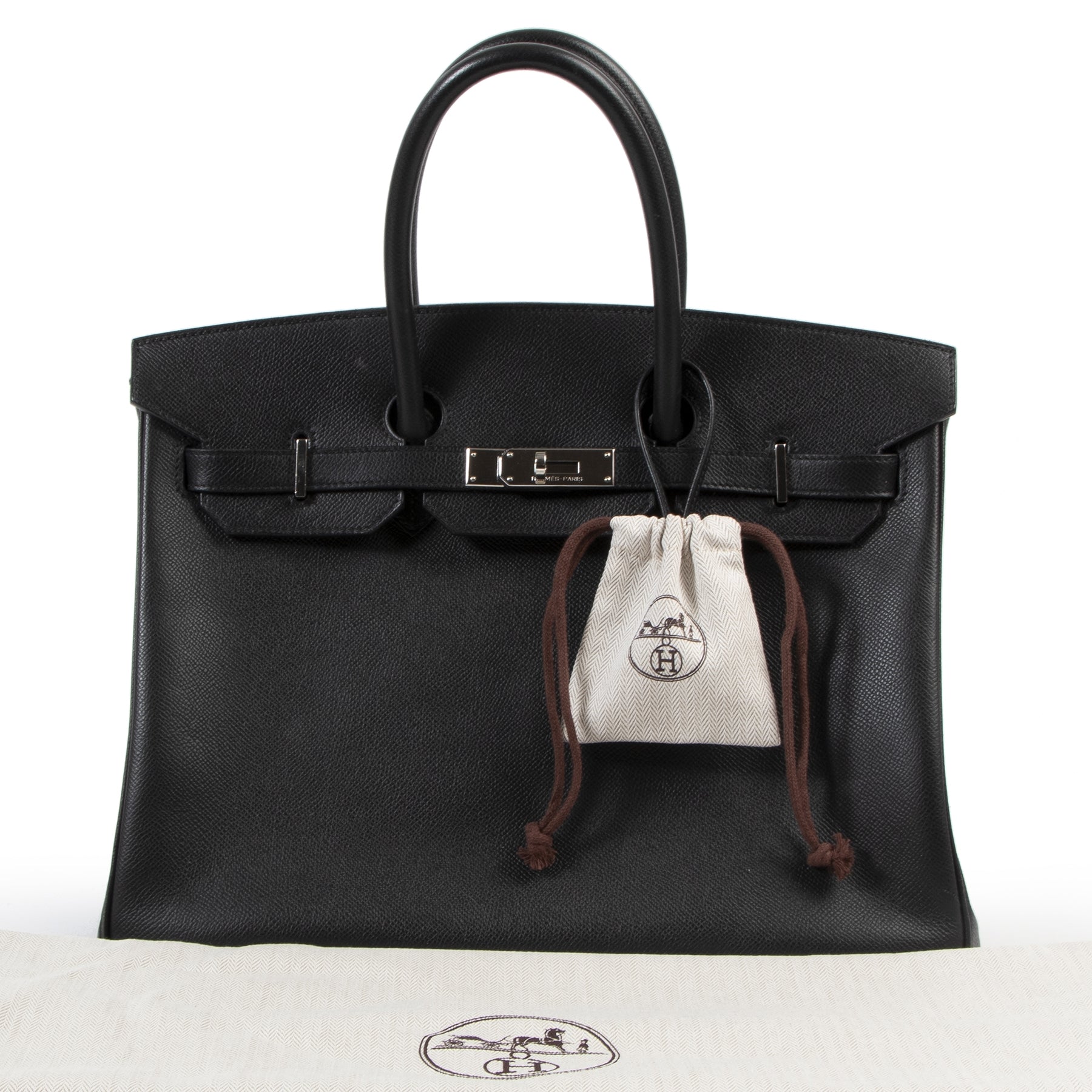 Authentic second-hand vintage Hermès Birkin 35 Black Epsom PHW buy online webshop LabelLOV