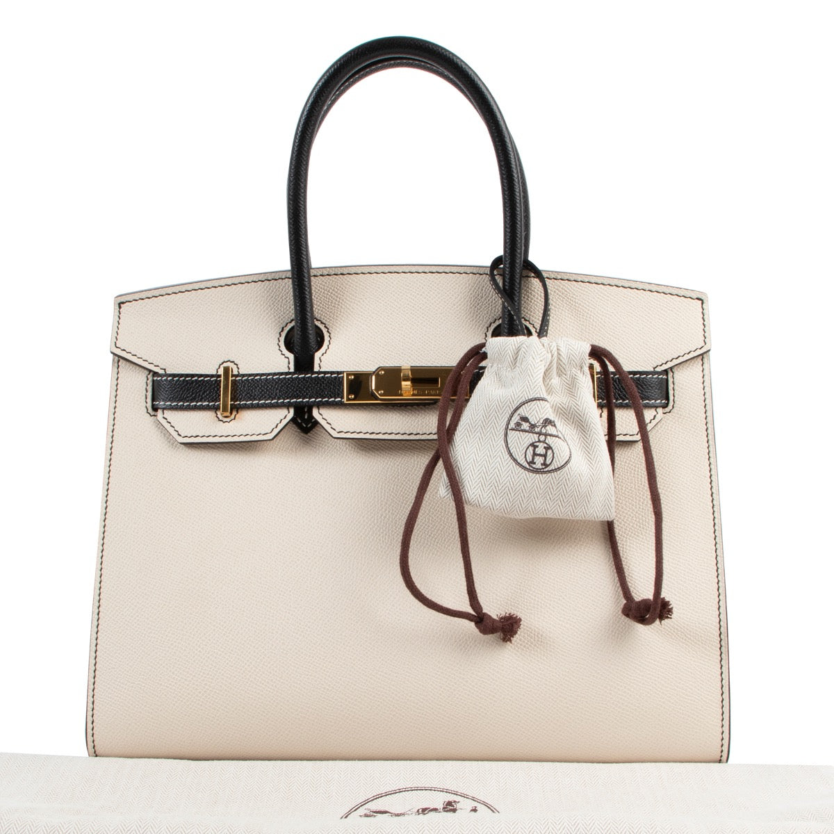 as new very hard to find Hermès Birkin 30cm HSS Craie With Black Epsom Sellier GHW Sellier
