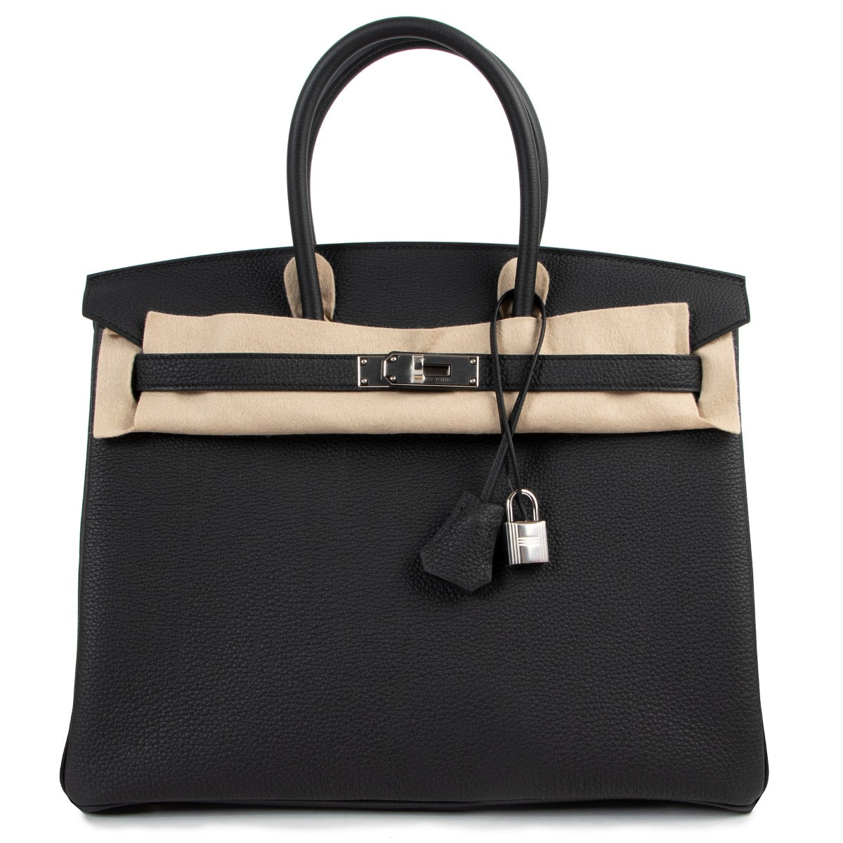 Shop luxury designer handbag second hand Hermès Birkin 35 Black Togo PHW at Labellov