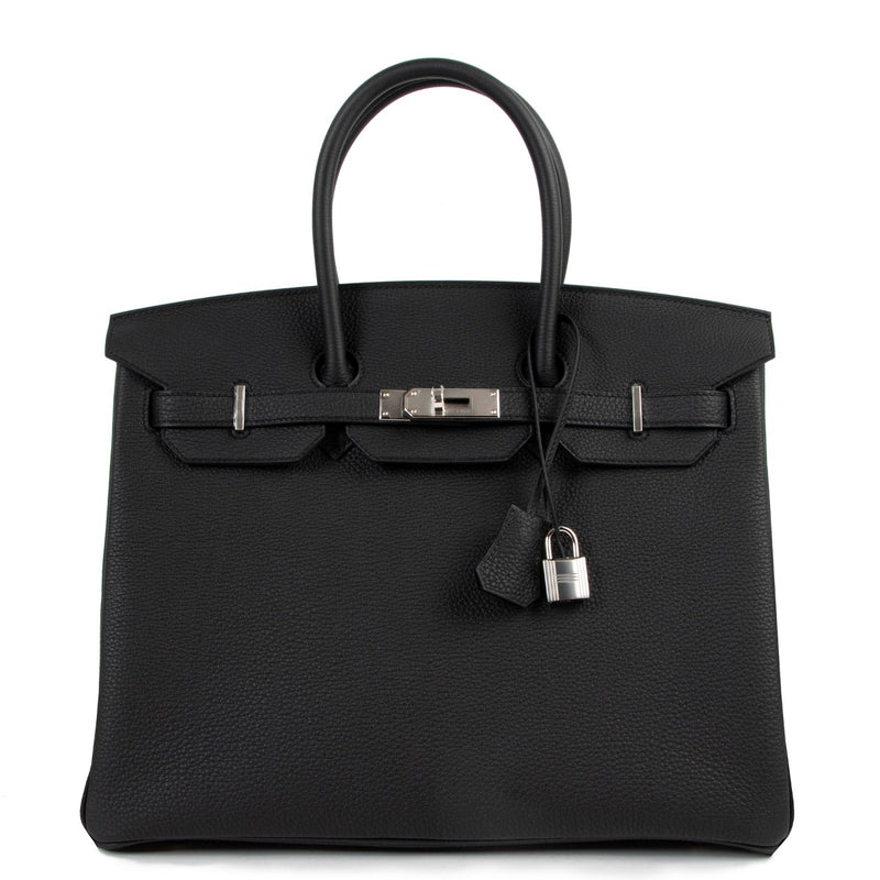 Shop luxury designer handbag second hand Hermès Birkin 35 Black Togo PHW at Labellov