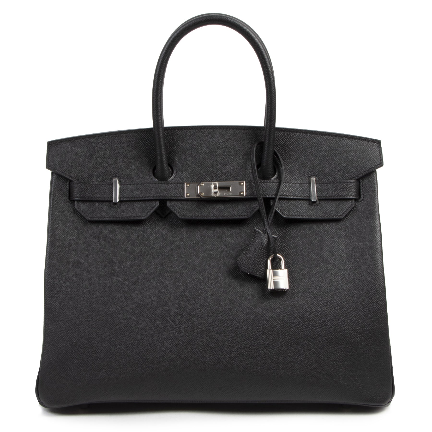 Authentieke tweedehands vintage Hermès Birkin 35 Black Epsom PHW koop online webshop LabelLOV