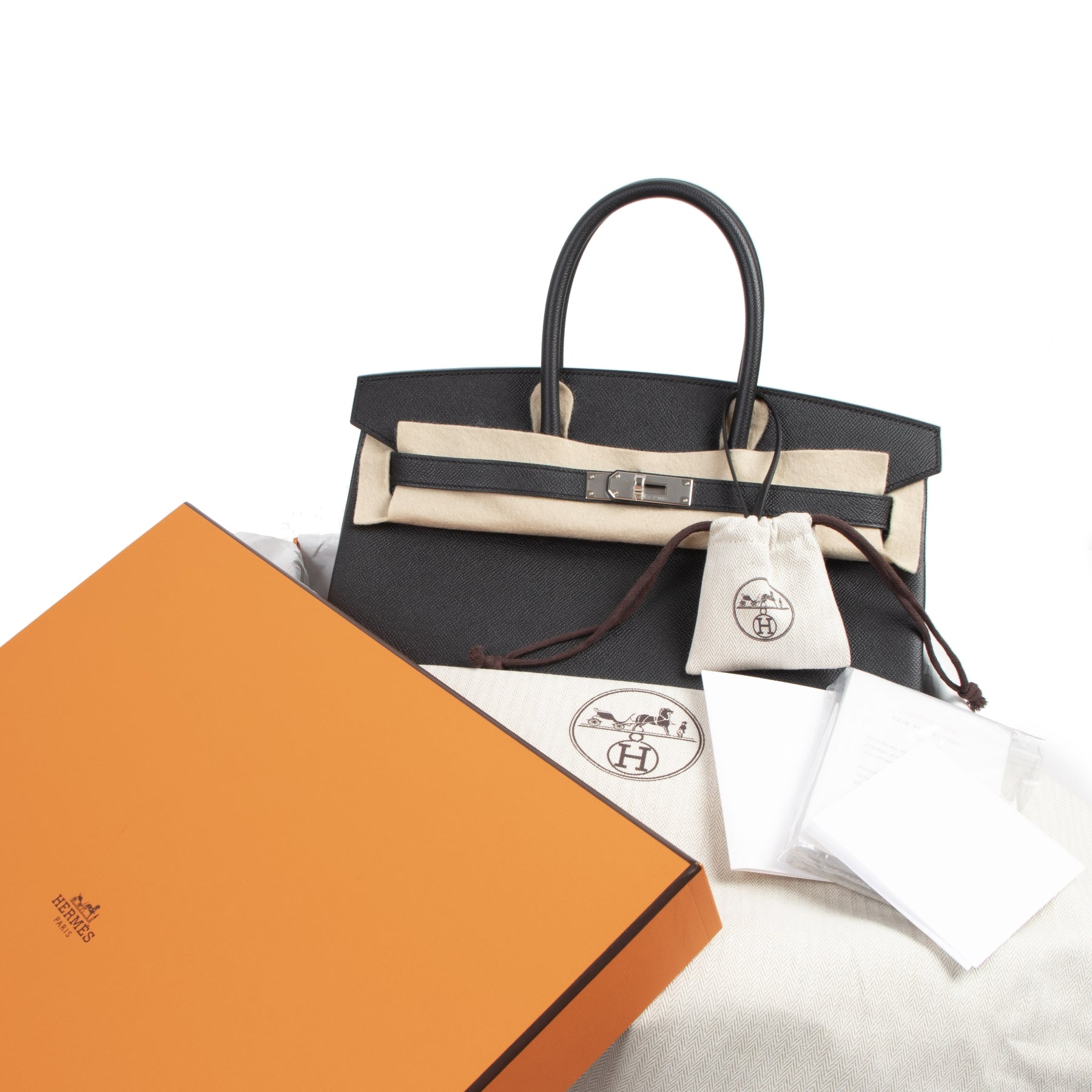 Authentic second-hand vintage Hermès Birkin 35 Black Epsom PHW buy online webshop LabelLOV