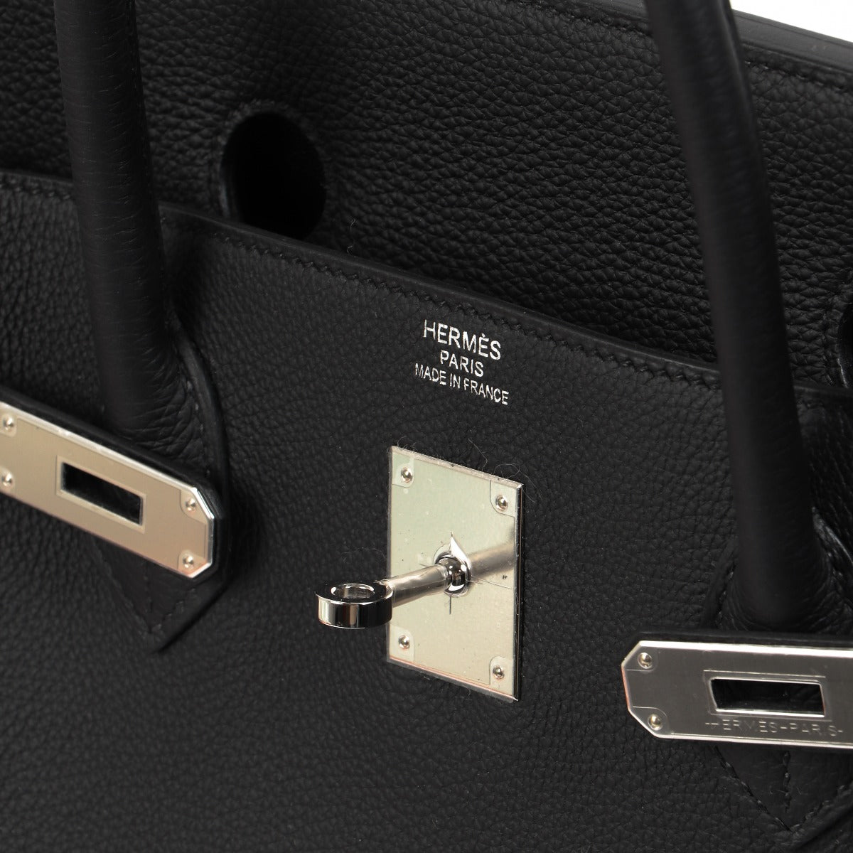 Hermes brikin black togo logo stamp detail