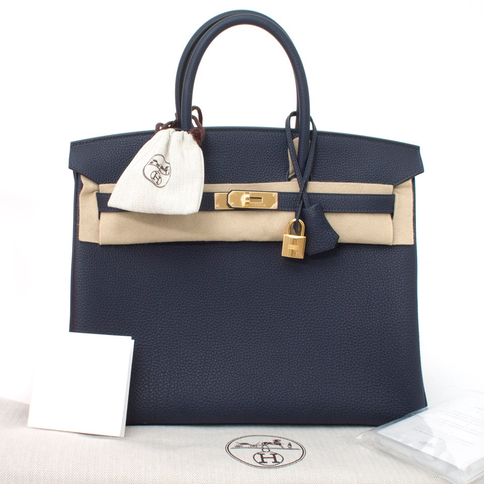 acheter en ligne seconde main sac a main Brand NEW Hermes Birkin 35 Togo Blue Nuit pour le meilleur prix