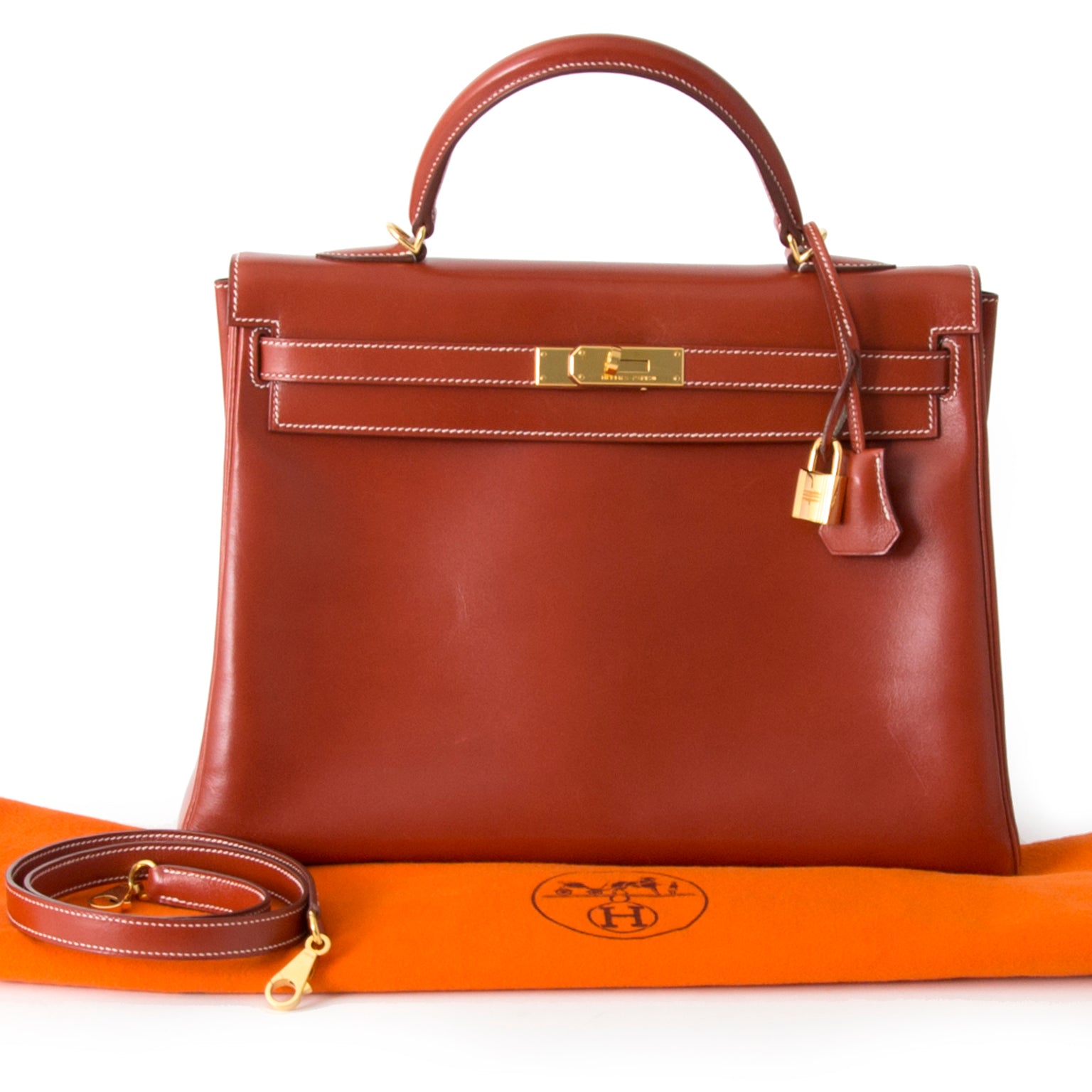 shop safe onlin secondhand Hermès Kelly Brique Box Calf 35 GHW rea real designer luxury vintagae and store fresh