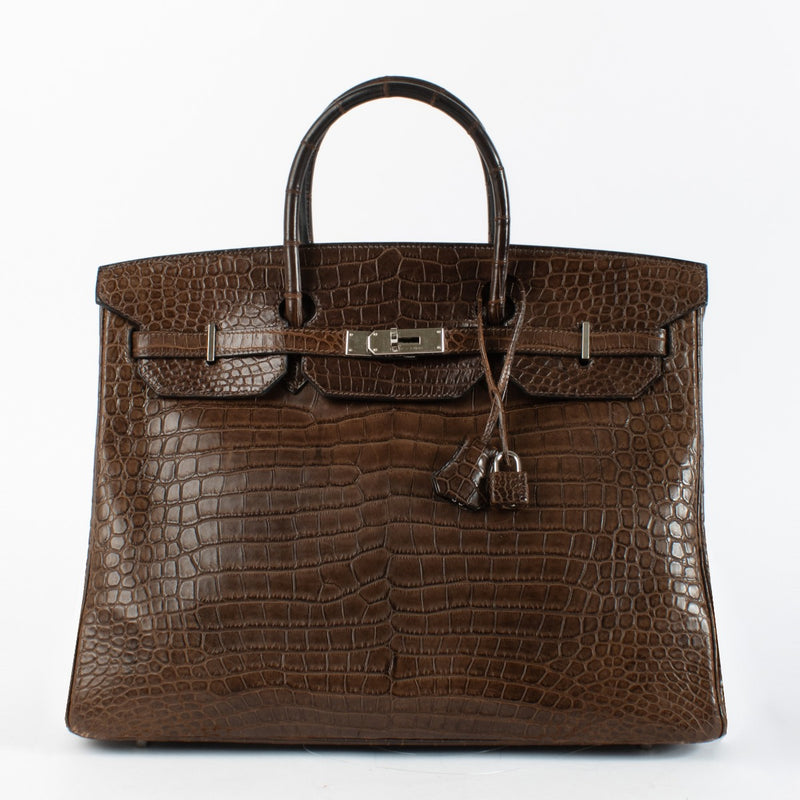 Hermès Birkin 40 Gris Elephant Mat Crocodile Porosus PHW