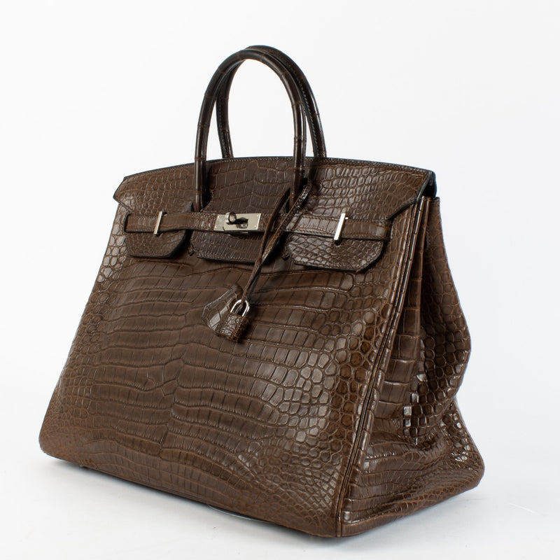 Hermès Birkin 40 Gris Elephant Mat Crocodile Porosus PHW