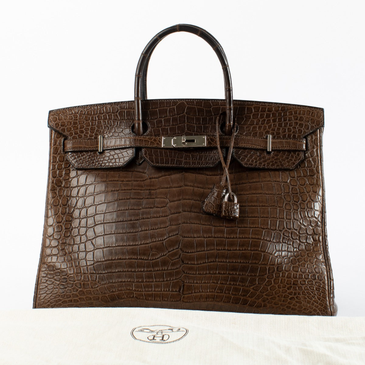 Hermès Birkin 40 Gris Elephant Mat Krokodil Porosus PHW
