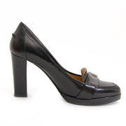 Hermes Black Leather Heeled Loafers - Size 38.5 now for sale at labellov vintage fashion webshop belgium