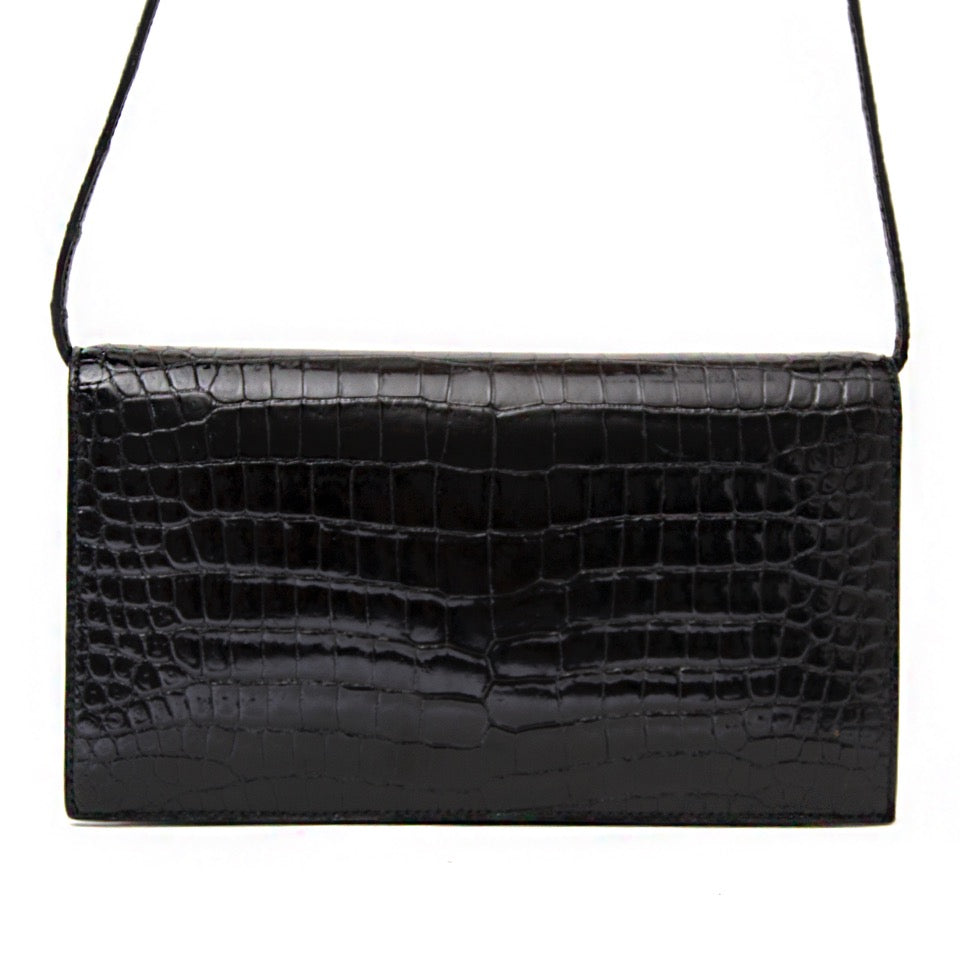 acheter en ligne seconde main sac a main Hermes Black Croco Shoulder Bag pourl e meilleur prix