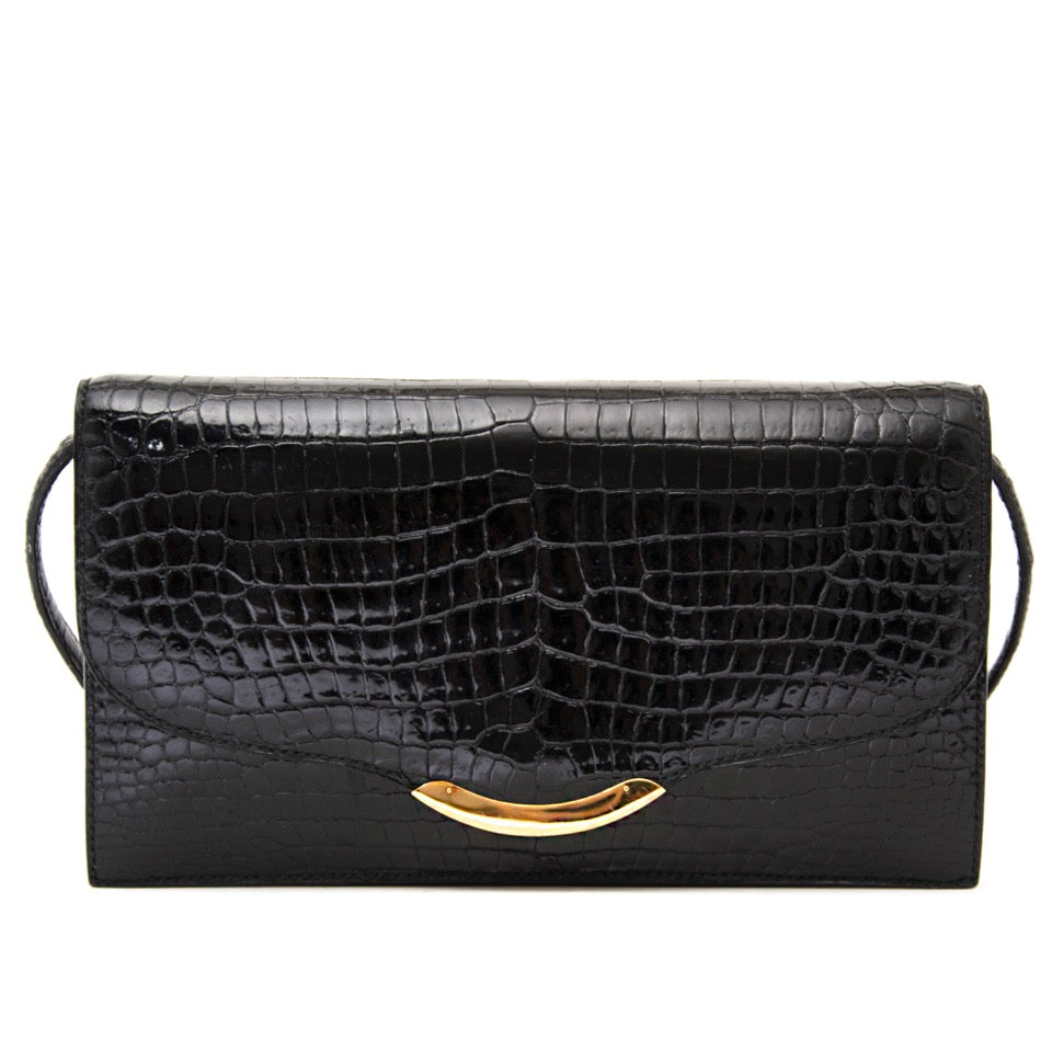 koop veilig online aan de beste prijs tweedehands Hermes Black Croco ondine Shoulder Bag boetiek en webshop antwerpen