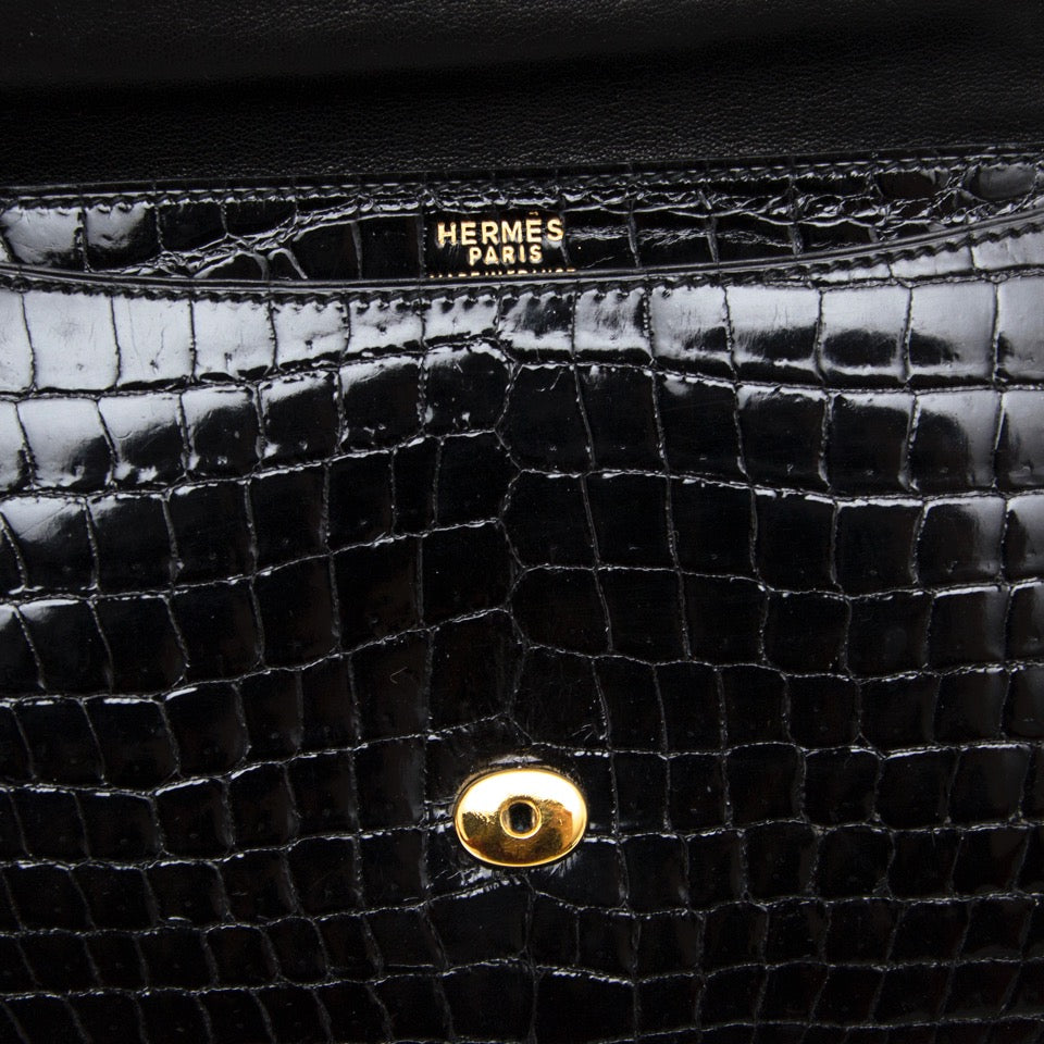 koop veilig online aan de beste prijs Hermes Black Croco ondine Shoulder Bag net als nieuw