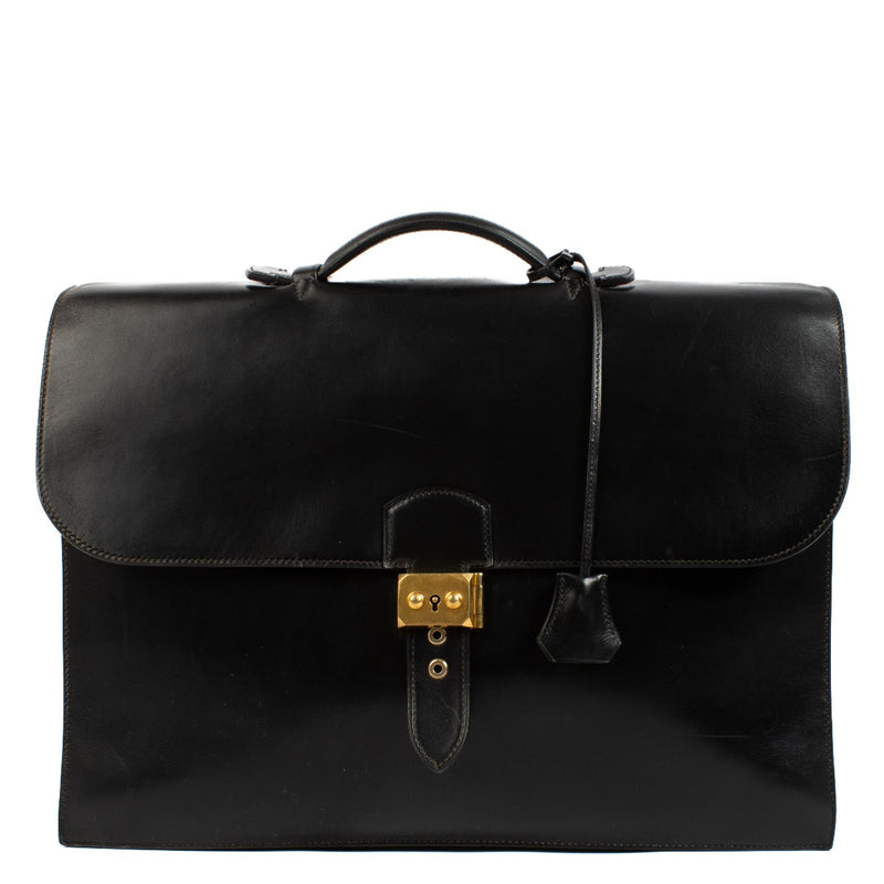Authentic second hand vintage Hermès Sac a Depeches 2-41 Black Box GHW on www.labellov.com