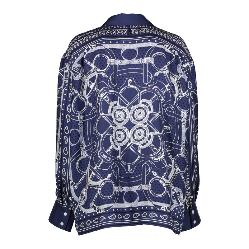 Hermès Blauwe Zijden Western Print Overhemd - Maat FR42