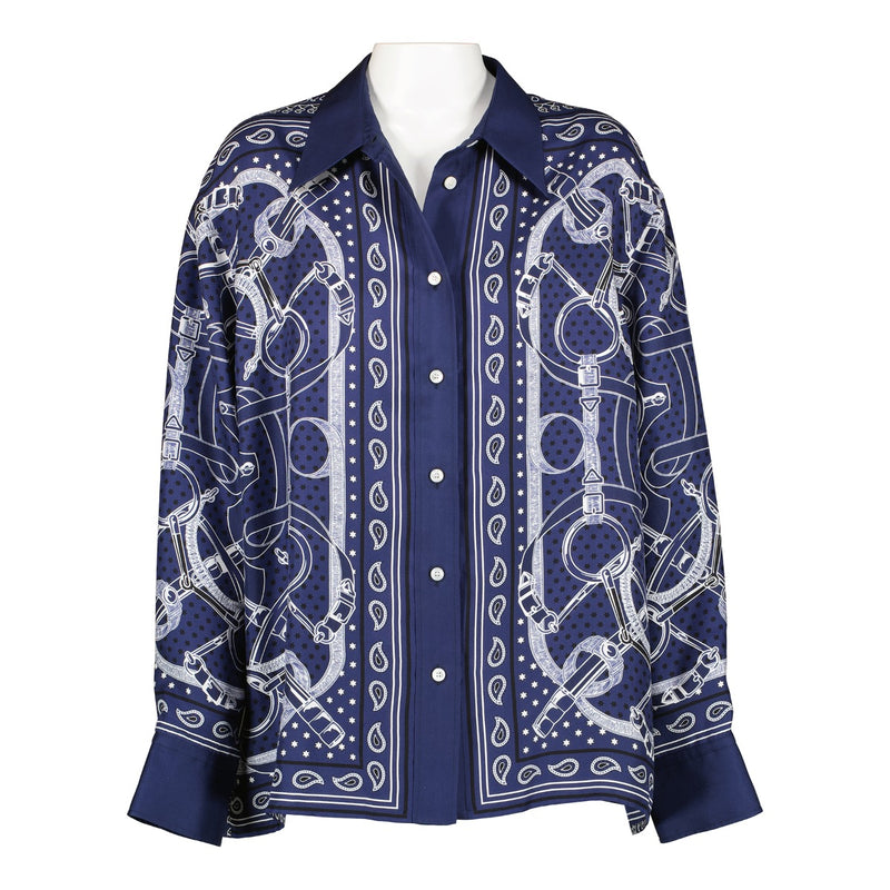 Hermès Blauwe Zijden Western Print Overhemd - Maat FR42