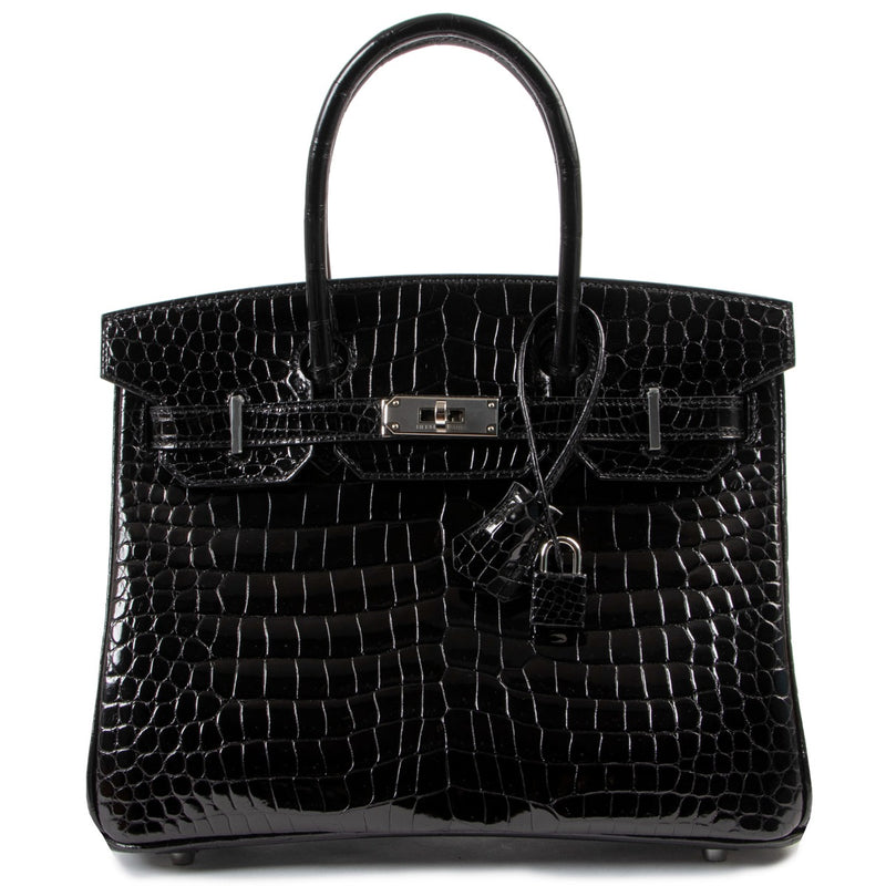 Hermès Birkin 30 Black Shiny Crocodile Porosus Palladium Hardware