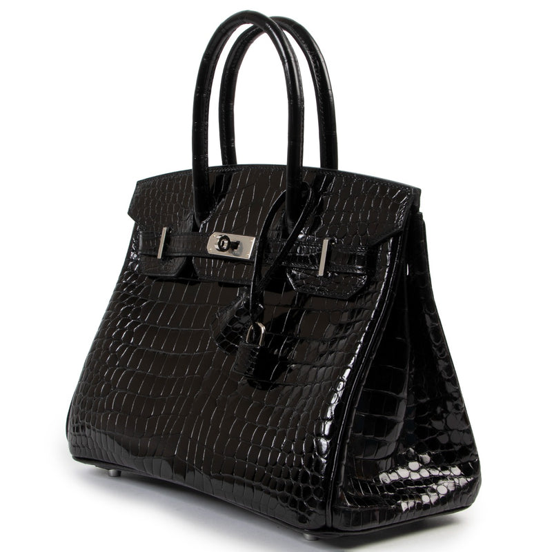 Hermès Birkin 30 Black Shiny Crocodile Porosus Palladium Hardware