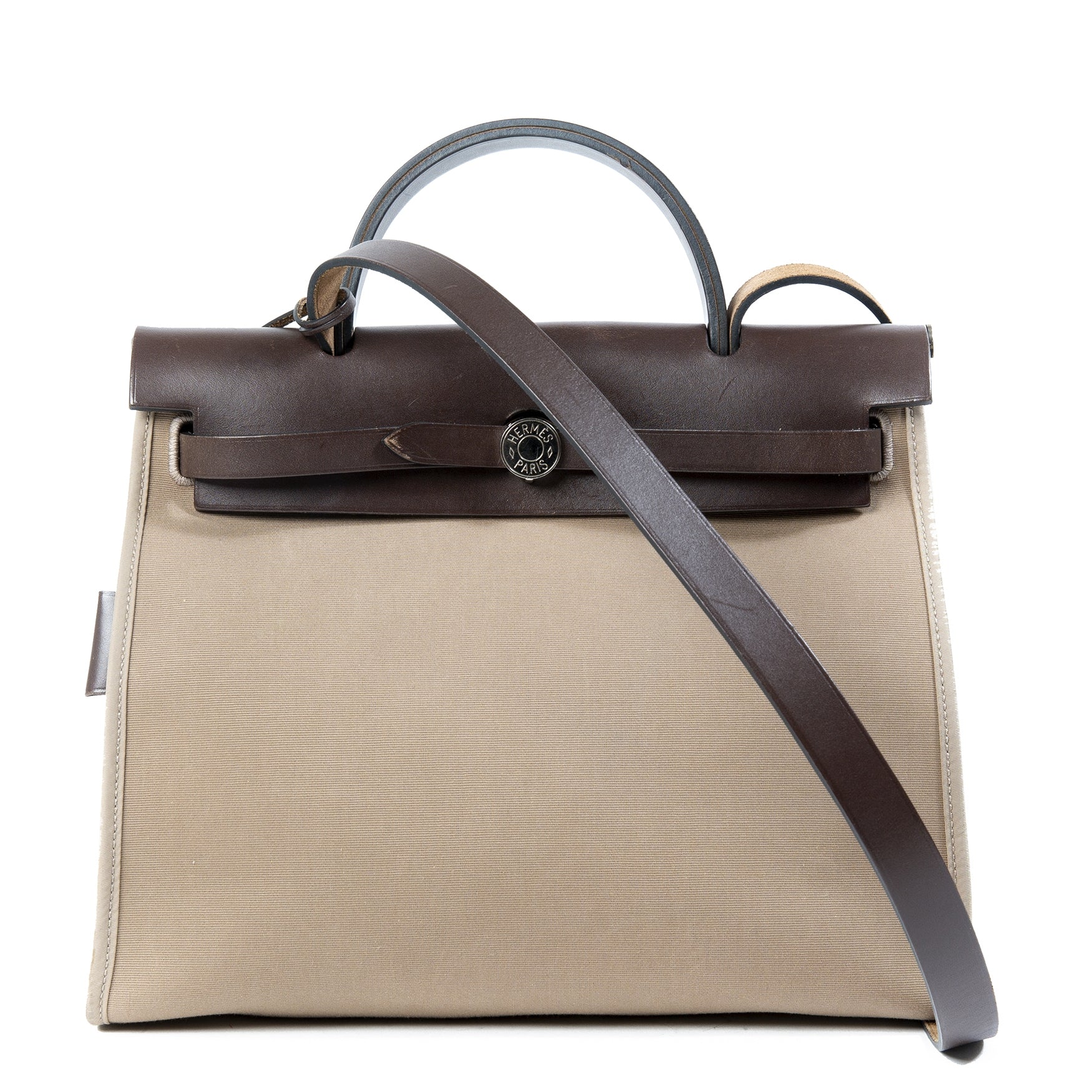 Hermès Herbag Zip Toile Vache Hunter 31 Étoupe/Ébène