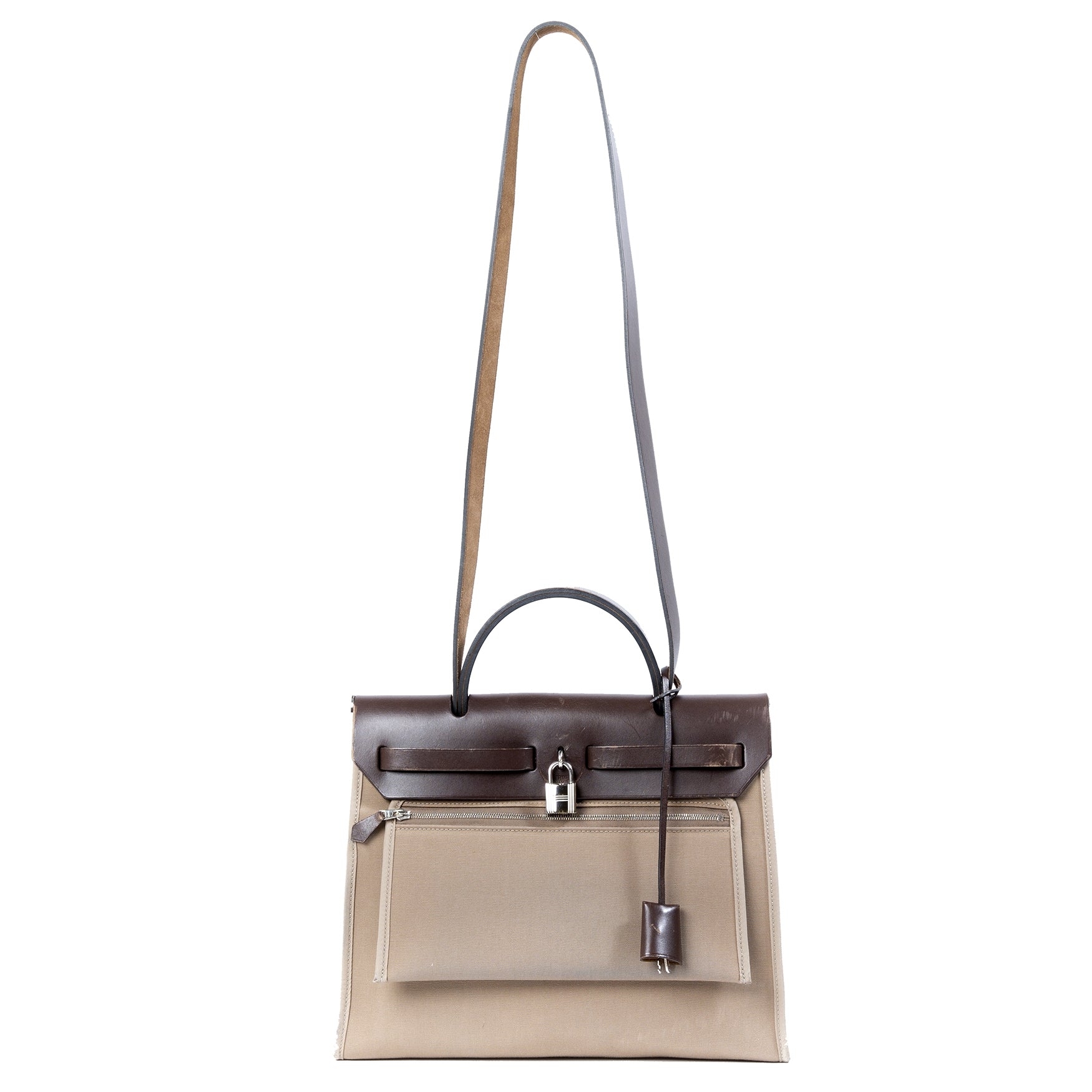Hermès Herbag Zip Toile Vache Hunter 31 Étoupe/Ébène
