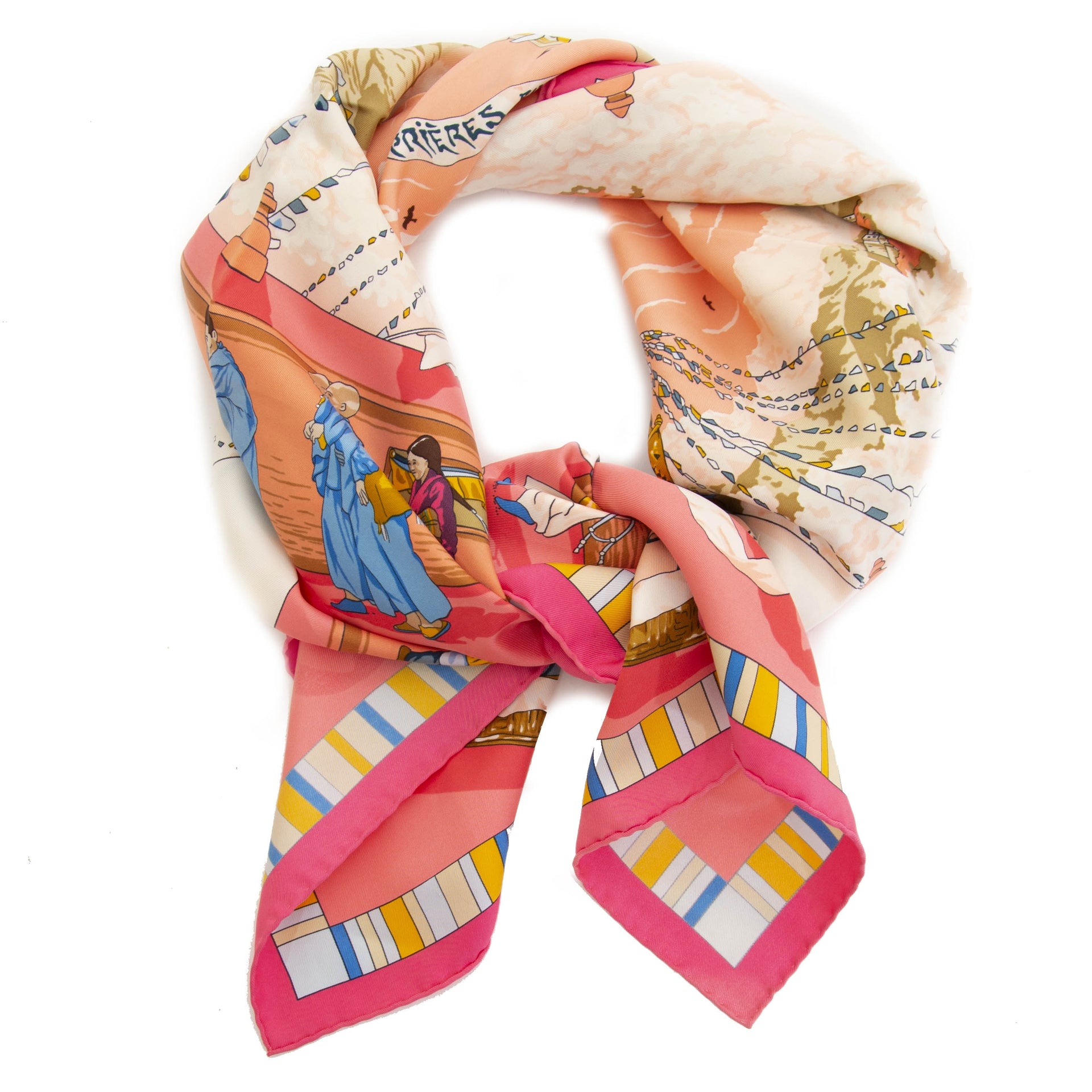 Autentic second hand vintage Hermès Carré Prières Au Vent Pink at online webshop LabelLOV