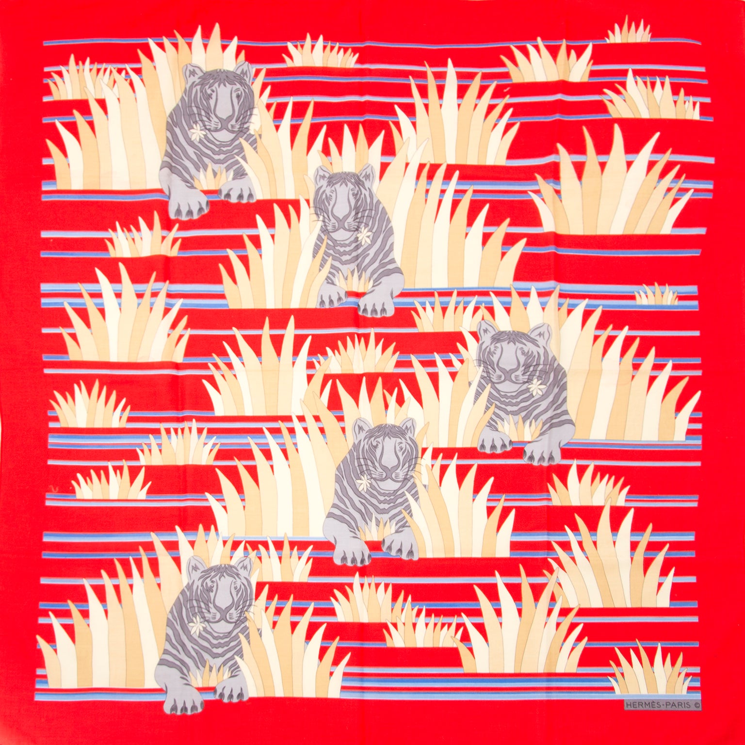 Shop luxury items in Antwerp like Hermès Carré 'Tigre dans les herbes' Scarf