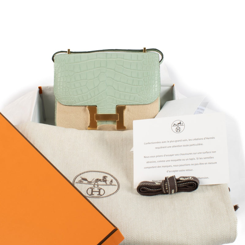 Hermès Constance III Mini Vert d'Eau Matte Alligator GHW