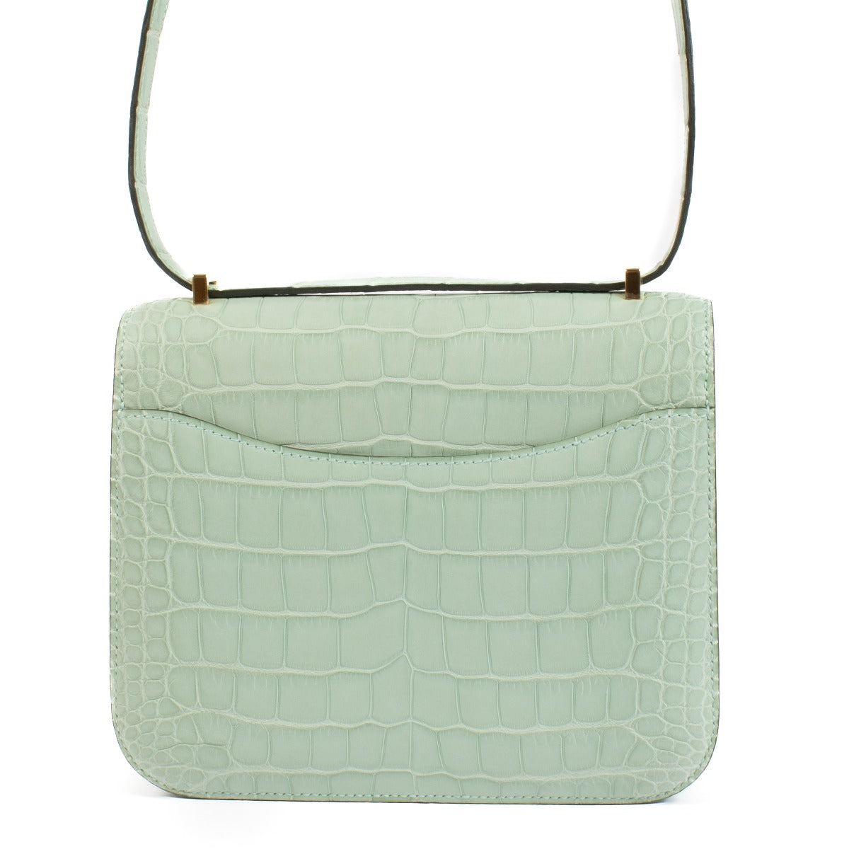 Authentic second hand brand new Hermès Constance III Mini Vert d'Eau Matte Alligator GHW on www.labellov.com