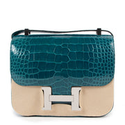 Shop authentic second hand luxury designer Hermès Constance 22 Vert Bosphore Alligator Lisse PHW at Labellov.