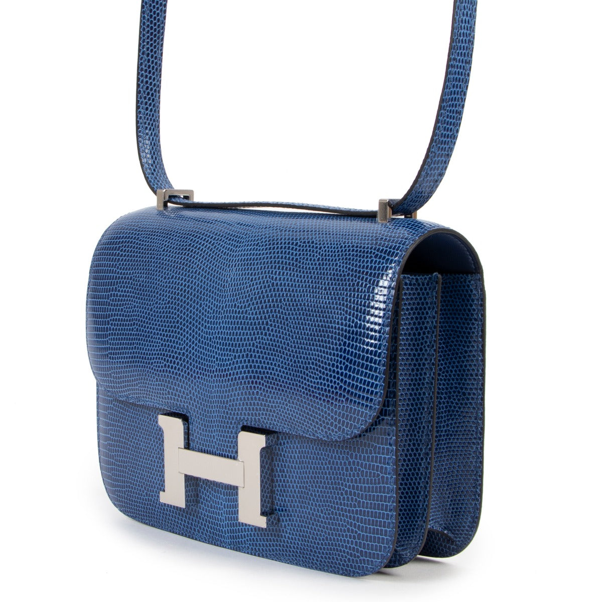 Buy authentic second hand luxury designer Hermès Constance Mini Bleu Saphir Lizard Niloticus Lisse PHW at Labellov.