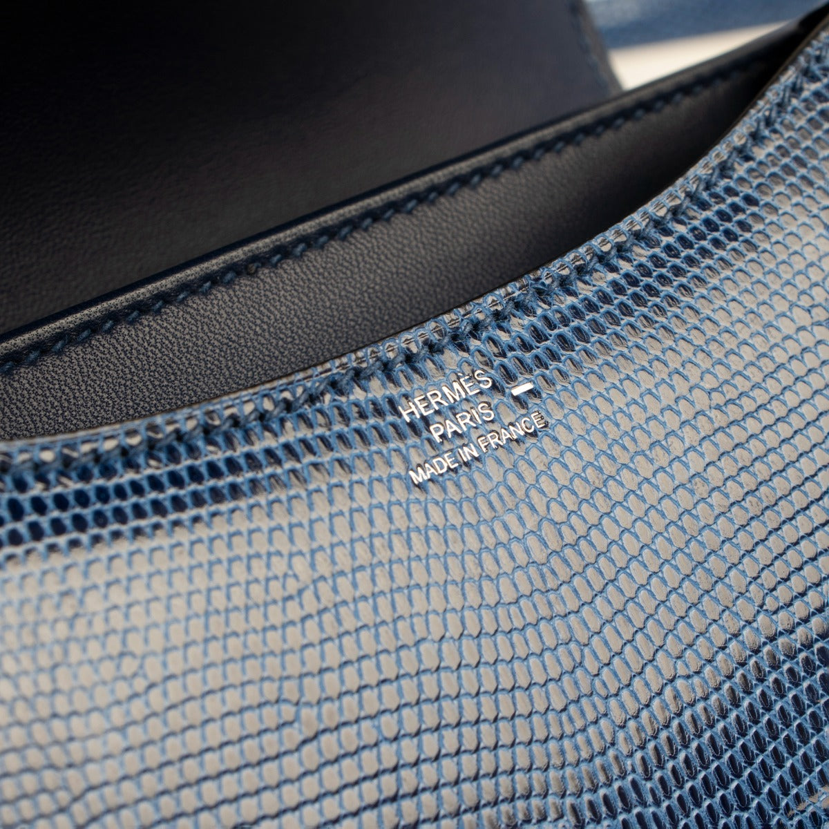 Buy authentic second hand luxury designer Hermès Constance Mini Bleu Saphir Lizard Niloticus Lisse PHW at Labellov.