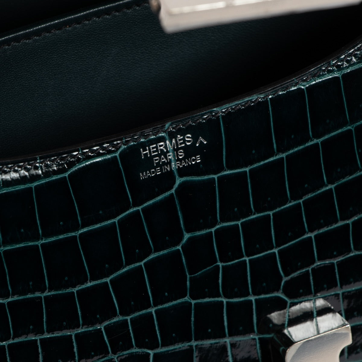 Hermes constance crocodile porosus logo stamp detail