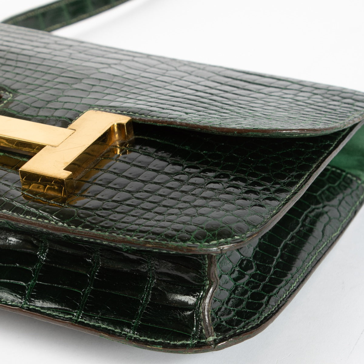 Hermès Vintage Constance 23 Vert Fonce Glanzend Krokodil Porosus GHW