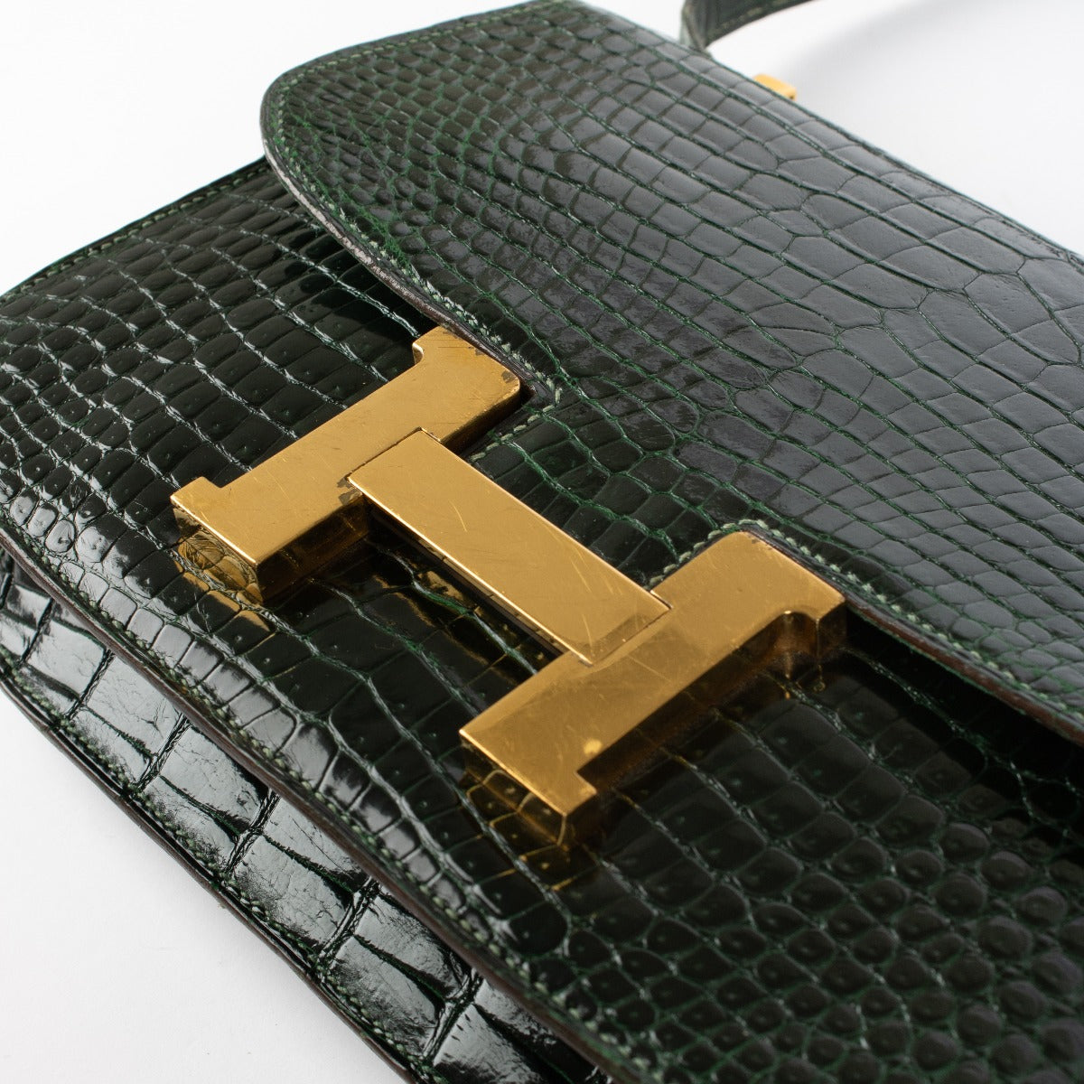 Hermès Vintage Constance 23 Vert Fonce Glanzend Krokodil Porosus GHW